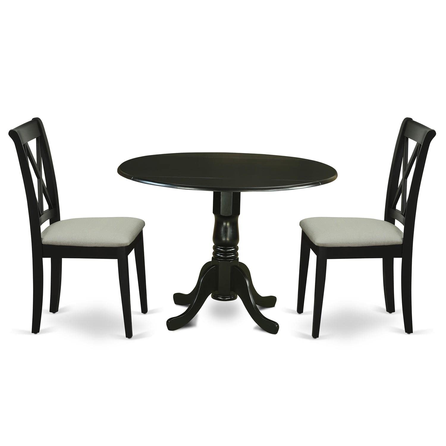 East West Furniture Dlcl3-Blk-C Dublin 3 Piece Modern Set Contains A Round Wooden Table With Dropleaf And 2 Linen Fabric Upholstered Dining Chairs, 42X42 Inch, Black